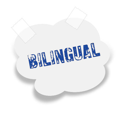bilingual button bilingual blue